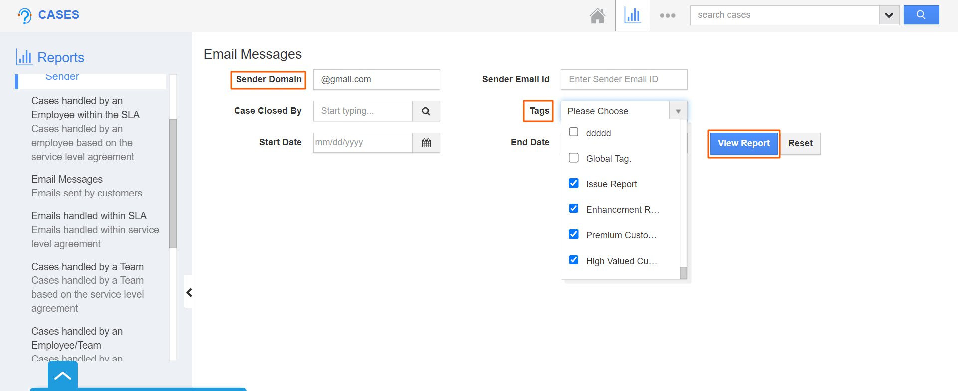 Cases-Tags and View Report.png Cases - Tags and View Report